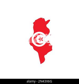 Tunisie - drapeau national en forme de silhouette de carte de pays avec un mince contour noir. Icône de vecteur plat simple. Illustration de Vecteur