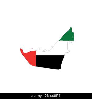 Emirats Arabes Unis, eau - drapeau national en forme de silhouette de carte de pays avec un contour noir mince. Icône de vecteur plat simple. Illustration de Vecteur