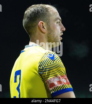 Chester, Cheshire, Angleterre. 7th février 2023. Mitch Duggan de Warrington, pendant le Warrington Town football Club V Lancaster City football Club au Cantilever Park, dans la Northern Premier League (Credit image: ©Cody Froggatt) Banque D'Images