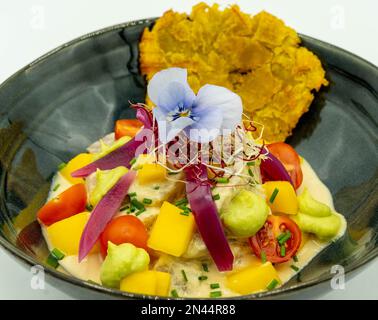 Une exquise ceviche sud-américaine de poisson frais Banque D'Images