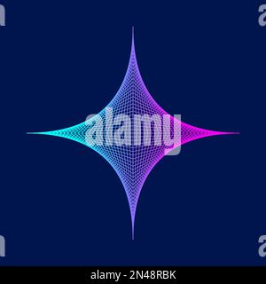 Étoile colorée sur fond bleu foncé. Résumé technologie fractale. Grille de dégradé cyan magenta. Mathématiques croisées caustiques, optique. Temps d'espace Illustration de Vecteur