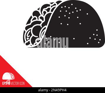 Coquille de tacos remplie de laitue, de tranches de tomates, de haricots et de l'icône représentant un vecteur de viande Illustration de Vecteur