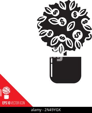 Money Tree, plante en pot avec symbole de vecteur de pièces de monnaie Illustration de Vecteur