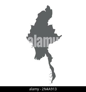 Birmanie, Myanmar - carte de silhouette grise et lisse de la région du pays. Illustration simple à vecteur plat. Illustration de Vecteur