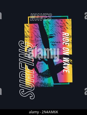 Vagues de surf coloré Typographie poster design graphique pour t-shirt imprimé, autocollant, bannière, étiquette vecteur Illustration de Vecteur