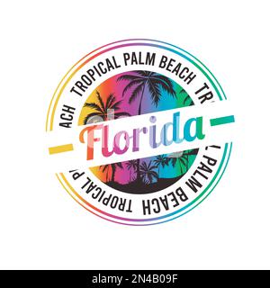 Florida Tropical Palm Beach typographie été Stamp graphique design t shirt, autocollant imprimé vecteur Illustration de Vecteur