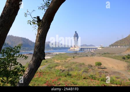 Statue de l'unité vue aérienne prise à Narmada, Gujarat en Inde Banque D'Images
