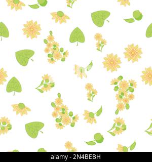 Motif fleuri sans couture avec fleurs de linden. Design écologique dessiné à la main pour le tissu et le papier d'emballage. Illustration de Vecteur