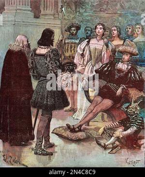 François Ier recoit les ambassadeurs portugais a Chambord - gravure 19eme siecle Banque D'Images