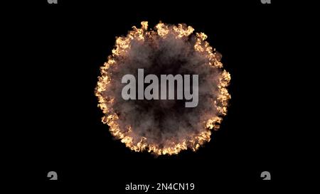3D rendu d'une série d'ondes de choc spectaculaires provenant d'une explosion isolée sur fond noir. Vue de dessus de la fumée abstraite et de l'énergie wav Banque D'Images