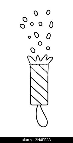 Cracker noir et blanc vectoriel isolé sur fond blanc. Joli dessin amusant du symbole de l'année ou de l'anniversaire. Icône de ligne de Noël pour d Illustration de Vecteur