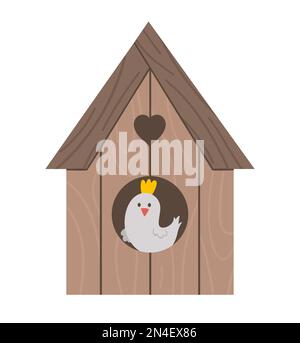 Maison à étoiles vectorielles avec oiseau à l'intérieur de l'icône isolée sur fond blanc. Symbole traditionnel du ressort et élément de conception. Illustration de maison d'oiseau en bois mignon Illustration de Vecteur