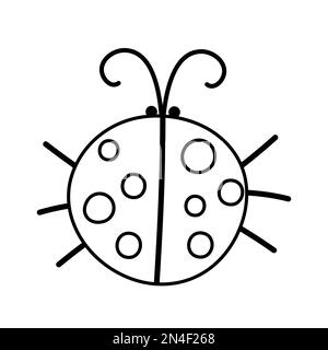 Icône de coccinelle noire et blanche vectorielle. Page de coloriage des insectes de la forêt, de la forêt ou du jardin. Jolie illustration de coccinelle pour les enfants isolés sur un baba blanc Illustration de Vecteur