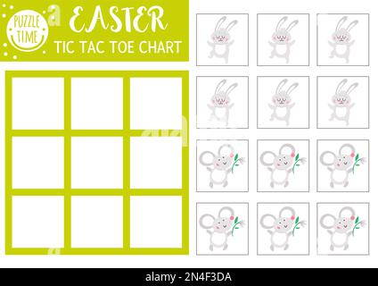 Graphique vectoriel de la pointe du tac de Pâques avec un joli lapin et une souris. Jeux de société de vacances avec des personnages traditionnels. Amusant printemps imprimable Illustration de Vecteur