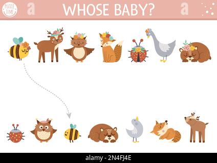 Activité d'appariement de jour des mères pour les enfants avec des mamans et des enfants. Puzzle amusant avec de mignons animaux de mère et leurs bébés. Jeu éducatif de vacances. PRI Illustration de Vecteur