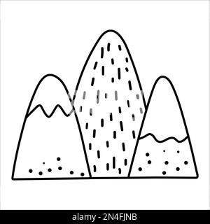 Montagnes de style bohème noir et blanc vectoriel. Icône de ligne de rochers isolée sur fond blanc. Illustration de Vecteur