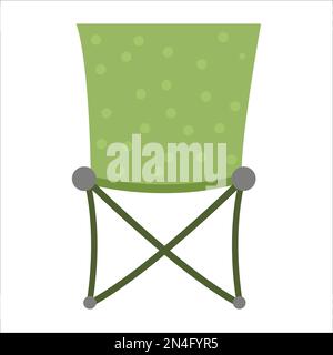 Icône de chaise pliable vert vectoriel isolée sur fond blanc. Endroit touristique mignon pour se reposer ou pêcher. Illustration de tabouret portatif de camping. Illustration de Vecteur