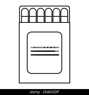 Icône de boîte de correspondance noire et blanche vectorielle isolée sur fond blanc. Illustration du bâton à brûler. Pack de jeux de matchstick de style ligne. Illustration de Vecteur