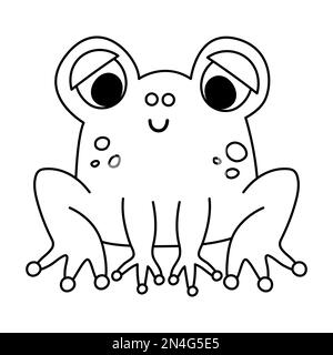 Grenouille noire et blanche vectorielle. Drôle de forêt marécage animal. Illustration de la ligne de forêt mignonne pour les enfants isolés sur fond blanc. Outline assis toad ic Illustration de Vecteur