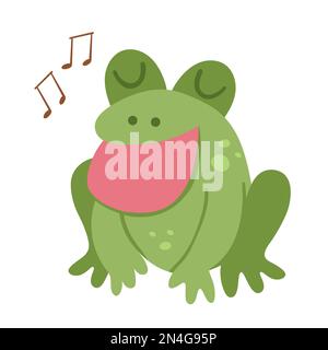 Grenouille à chant vectoriel. Drôle de forêt marécage animal. Illustration de la forêt mignonne pour les enfants isolés sur fond blanc. Icône représentant un dessin animé vert Illustration de Vecteur