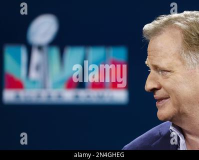 Phoenix, États-Unis. 07th févr. 2023. Le commissaire de la NFL, Roger Goodell, prend la parole mercredi à 8 février 2023 lors d'une conférence de presse du Super Bowl au centre des médias de Phoenix, en Arizona. Les Philadelphia Eagles joueront les Kansas City Chiefs dans le Super Bowl LVII au State Farm Stadium de Glendale, Arizona, dimanche, 12 février 2023. Photo de John Angelillo/UPI crédit: UPI/Alay Live News Banque D'Images