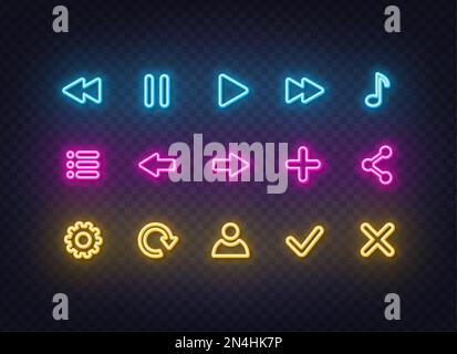 Ensemble d'icônes au néon pour les applications sur fond transparent. Couleur facile à changer Illustration de Vecteur