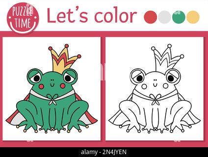 Page de coloriage Magic kingdom pour les enfants avec prince grenouille. Illustration vectorielle de conte de fées avec créature fantaisie mignonne. Livre de couleurs pour enfants avec Illustration de Vecteur