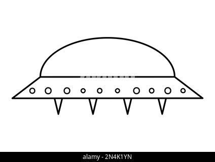 Illustration vectorielle noir et blanc d'OVNI pour les enfants. Souligner l'icône de soucoupe volante isolée sur fond blanc. Page de coloriage d'espace pour les enfants Illustration de Vecteur