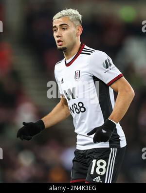 Andreas Pereira #18 de Fulham lors de la coupe Emirates FA quatrième tour replay match Sunderland vs Fulham au stade de Light, Sunderland, Royaume-Uni, 8th février 2023 (photo de Mark Cosgrove/News Images) Banque D'Images