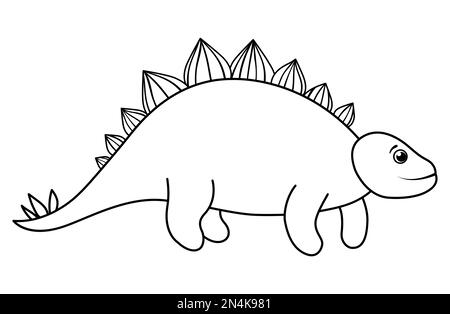 Icône en forme de dinosaure Vector mignon isolée sur fond blanc. Drôle de personnage de dino noir et blanc. Jolie illustration du contour des reptiles préhistoriques. Étape Illustration de Vecteur