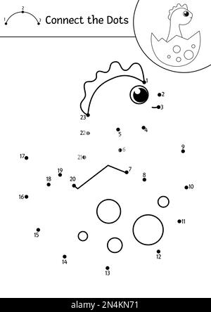 Vecteur d'activité point à point et couleur avec un petit dinosaure dans l'oeuf. Préhistorique connecter le jeu de points pour les enfants. Page de coloriage mathématique amusante pour les enfants Illustration de Vecteur