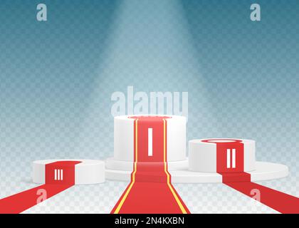 Les gagnants podium blanc avec tapis rouges. Socle avec projecteur Illustration réaliste 3D vecteur. Illustration de Vecteur