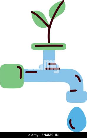 robinet d'eau avec icône de plante Illustration de Vecteur