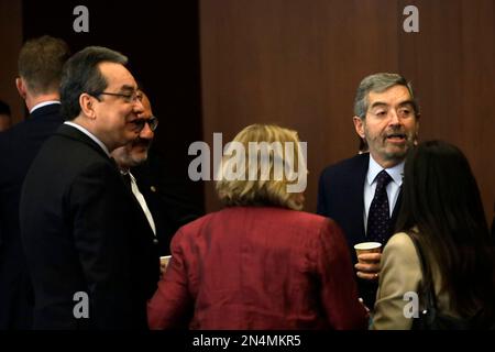 Mexico, Mexique. 8th févr. 2023. Le représentant du Mexique auprès de l'Organisation des Nations Unies, Juan RamÃ³n de la Fuente, à l'ouverture de la retraite de médiation "Amérique latine et Caraïbes" au Ministère des affaires étrangères de Mexico. Crédit : ZUMA Press, Inc./Alay Live News Banque D'Images