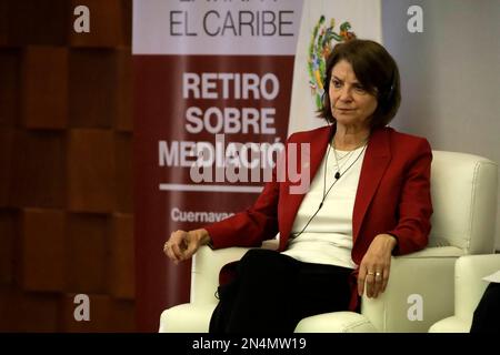 Mexico, Mexique. 8th févr. 2023. Le représentant permanent de la Norvège auprès de l'ONU, Mona Juul, à l'ouverture de la retraite de médiation "Amérique latine et Caraïbes" au Ministère des Affaires étrangères de Mexico. Crédit : ZUMA Press, Inc./Alay Live News Banque D'Images