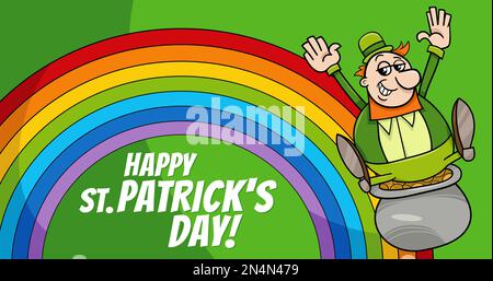 Illustration de la conception de Saint Patrick Day avec le personnage de Leprechaun avec pot d'or et arc-en-ciel Illustration de Vecteur