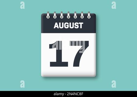 17 août - Calendrier page / feuille avec date - 17th août sur fond cyan / bleu Banque D'Images