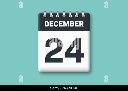 24 décembre - Calendrier page / feuille avec date - 24th décembre sur fond cyan / bleu Banque D'Images