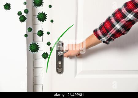 Forte immunité comme bouclier protégeant l'homme contre les virus et les bactéries, illustration Banque D'Images