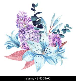 composition de délicates fleurs de printemps sur fond blanc. illustration aquarelle. Banque D'Images