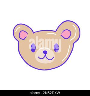 Main dessiné esthétique mignon heureux sourire tête d'ours en peluche Illustration de Vecteur