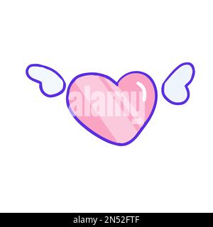Dessin à la main esthétique coeur rose mignon avec ailes et réflexion Illustration de Vecteur