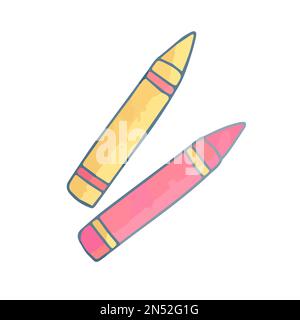 Crayons de couleur rose et jaune isolés dessinés à la main Illustration de Vecteur