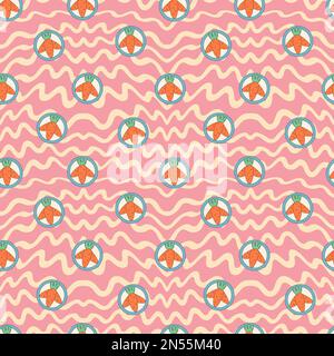 Groovy hippie Happy Easter sans coutures. Arrière-plans de Pâques dans le style de dessin animé rétro tendance 60s 70s. Illustration de Vecteur