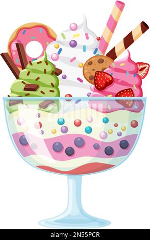 Sundae à la crème glacée servi dans une illustration en verre Illustration de Vecteur