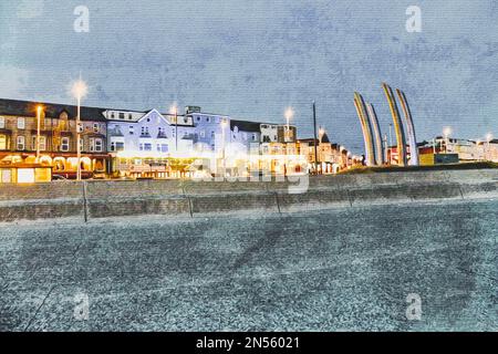 Peinture aquarelle sur toile. Blackpool Angleterre. Illustration de voyage. Banque D'Images