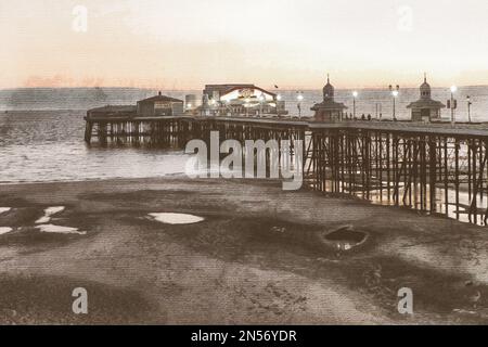 Peinture aquarelle sur toile. Blackpool Angleterre. Illustration de voyage. Banque D'Images