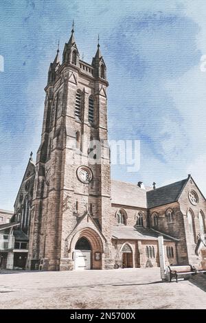 Peinture aquarelle sur toile. Blackpool Angleterre. Illustration de voyage. Banque D'Images