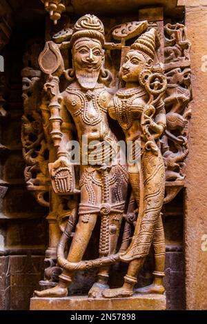 Travail de soulagement artistique, temple de Chandraprabhu Jain dans le fort, Jaisalmer, Jaisalmer, Rajasthan, Inde Banque D'Images