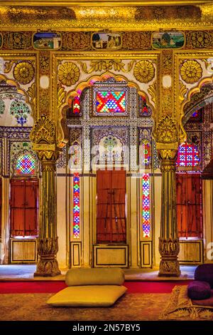 Audience Hall, magnifiques intérieurs, majestueux fort Meherangarh, Jodpur, Jodpur, Rajasthan, Inde Banque D'Images